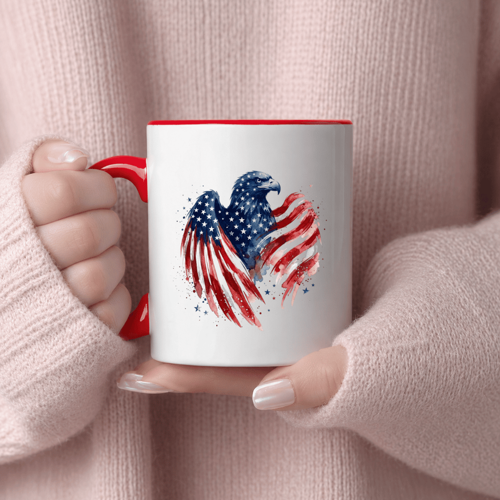 American Eagle Accent Mug – Patriotic  4th of July Gift for Veterans ,  USA Flag - lifestyle view